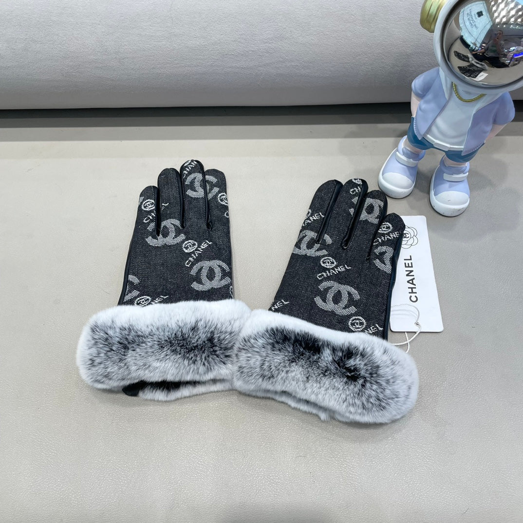 CHANEL GLOVES IN BLACK DENIM AND CALFSKIN 463797