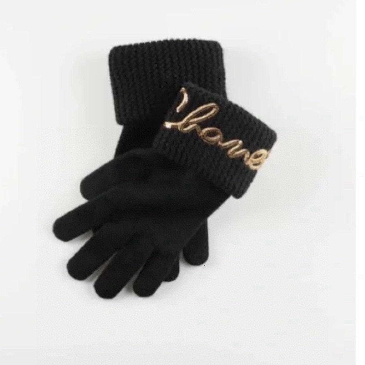 CHANEL GLOVES IN BLACK WOOL WITH YELLOW LOGO 465778