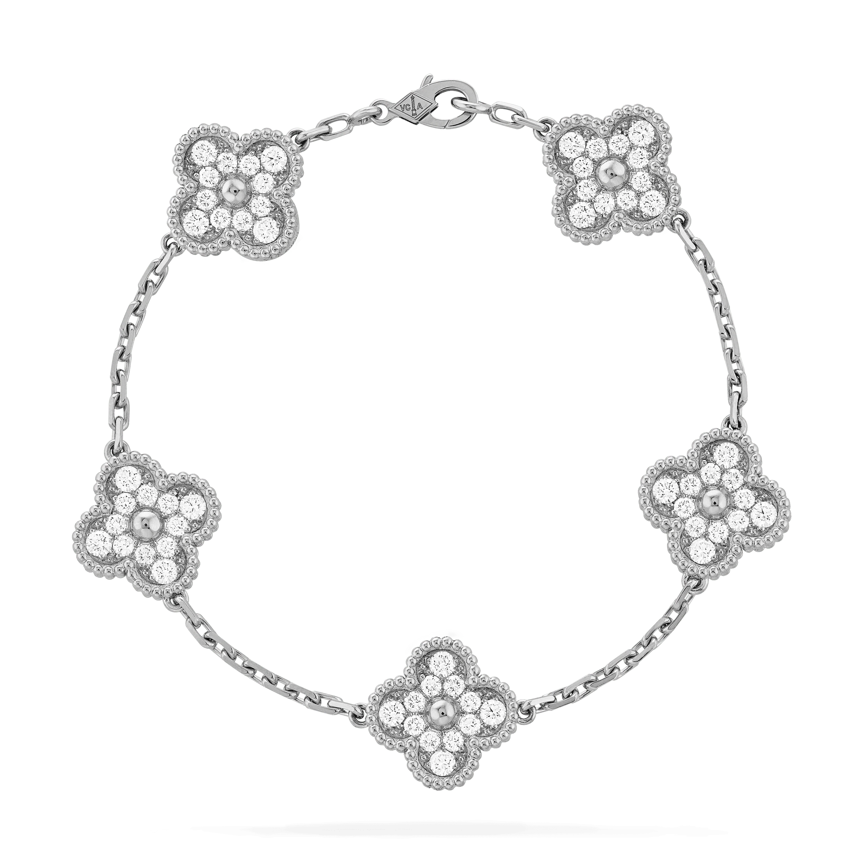 Van Cleef & Arpels CLOVER 5 MOTIFS SILVER DIAMOND BRACELET
